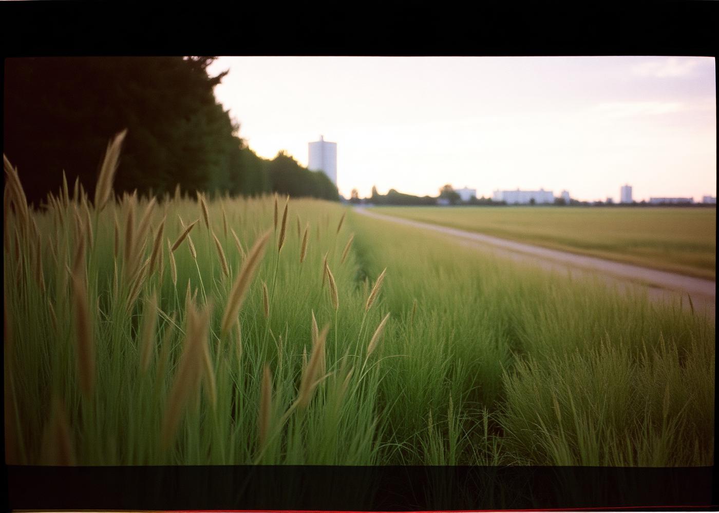 Tall wild grass meadow on the edge of Copenhagen in evening light